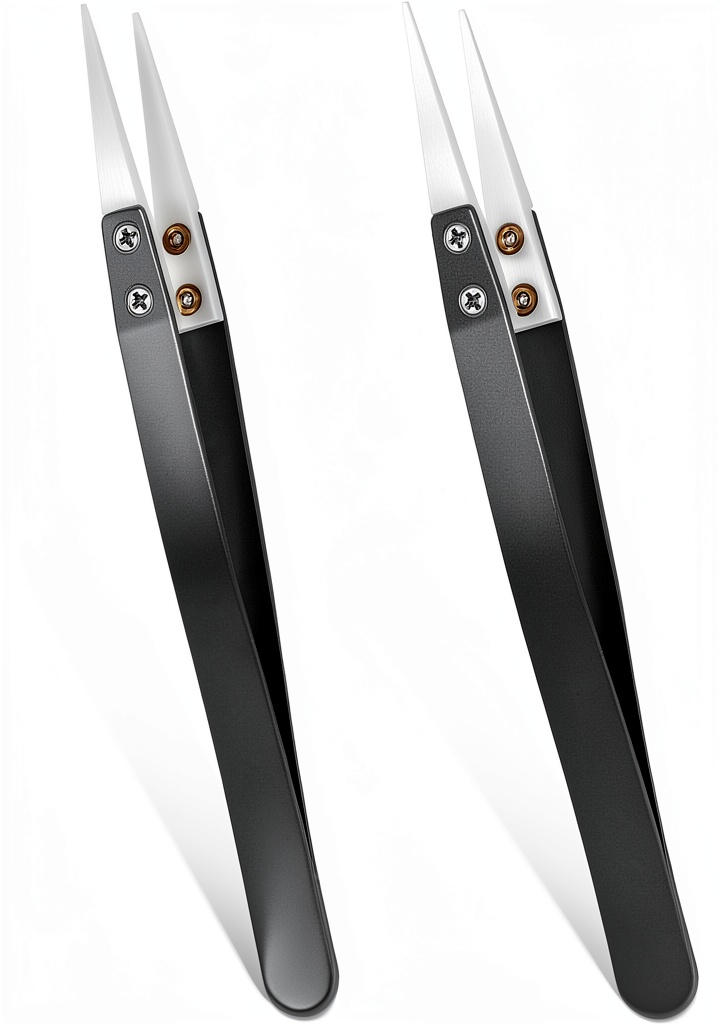 Installing Mozeat Lens Ceramic Tweezers Stainless Steel Electronics on a wooden desk
