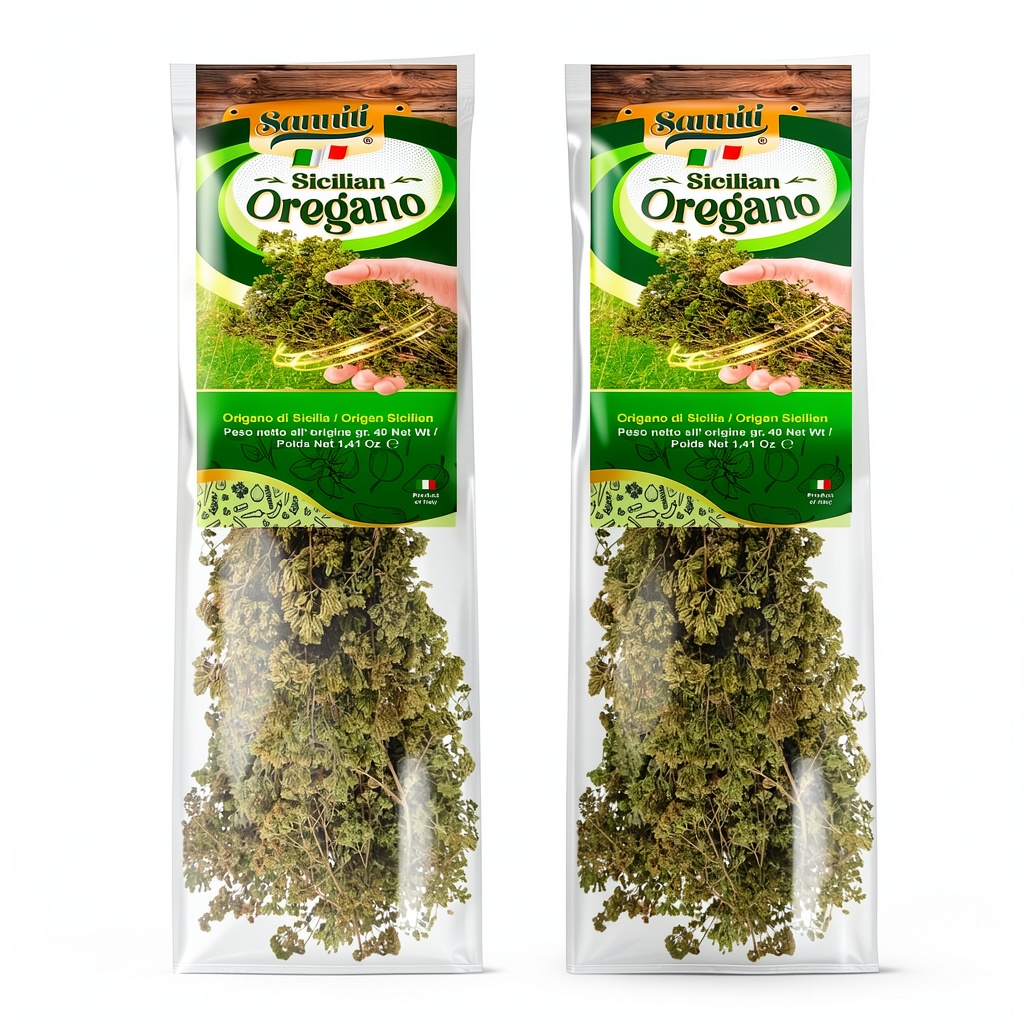 FAIE Calabrian Oregano on Stem 40g displayed on a wooden kitchen countertop