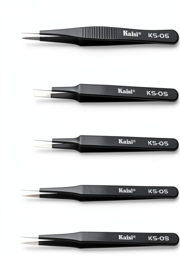 Kaisi Anti Static Precision Tweezer Set 14 Pairs Stainless Steel Black-1