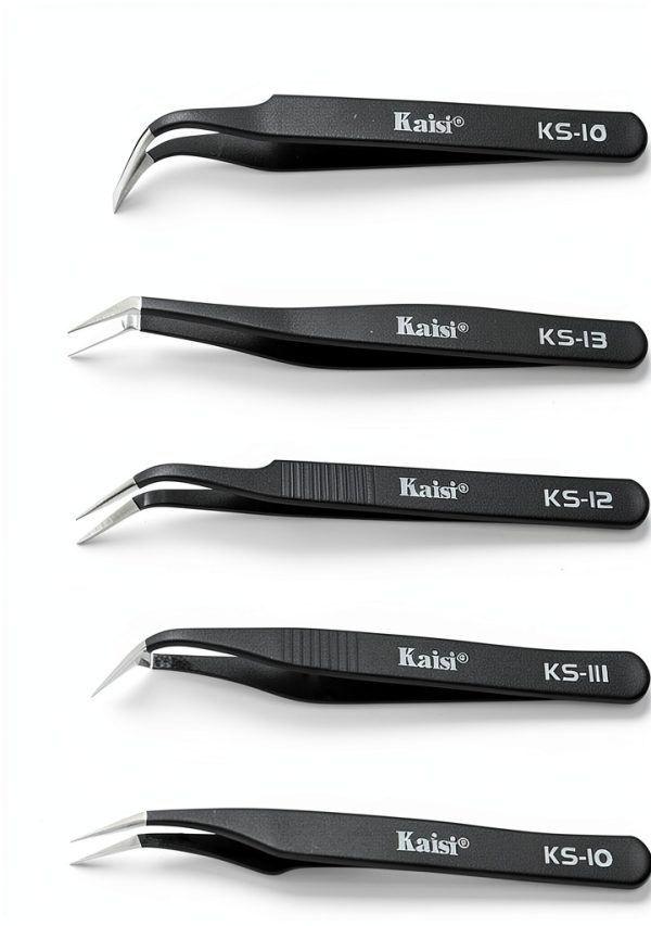 Kaisi Anti Static Precision Tweezer Set 14 Pairs Stainless Steel Black-2
