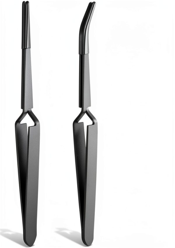 Gtziqa Reverse Tweezers Black Set with Straight and Curved Tips-2