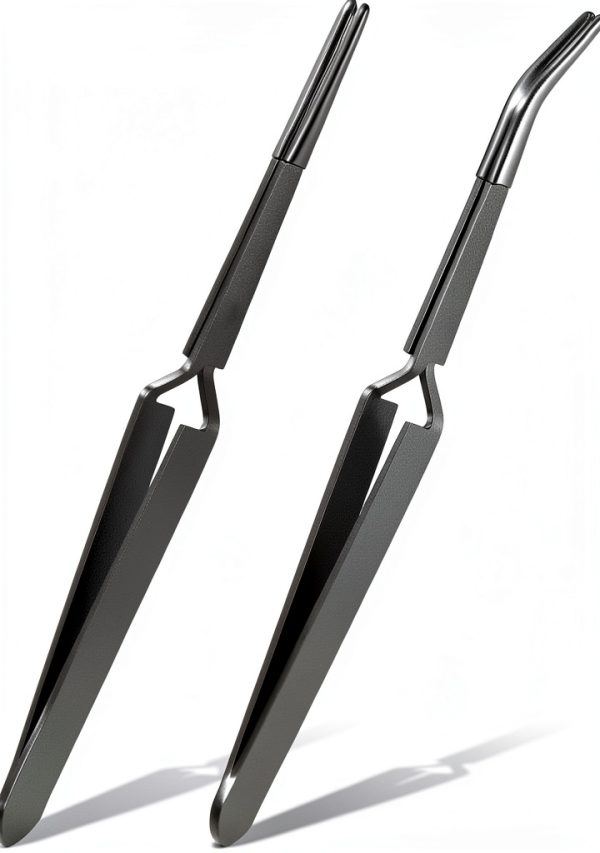Gtziqa Reverse Tweezers Black Set with Straight and Curved Tips-0
