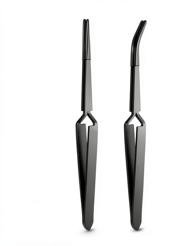 Gtziqa Reverse Tweezers Black Set with Straight and Curved Tips-1