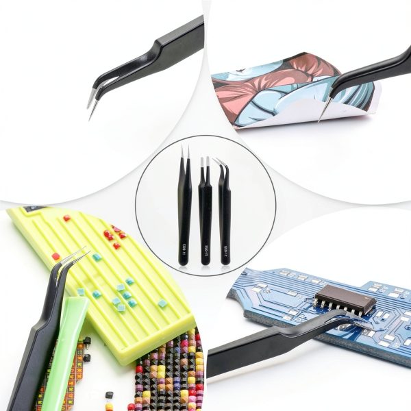 Tiazey Precision Tweezers Kit with LED Gloves Black Small Repair Set-2