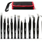 Kaisi Anti Static Precision Tweezer Set 14 Pairs Stainless Steel Black-0