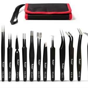 Kaisi Anti Static Precision Tweezer Set 14 Pairs Stainless Steel Black-0