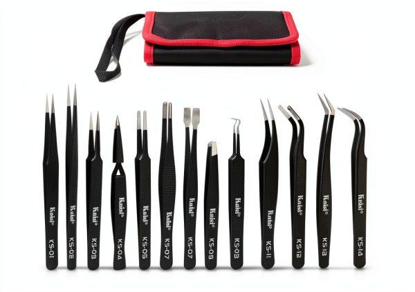 Kaisi Anti Static Precision Tweezer Set 14 Pairs Stainless Steel Black-0